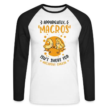 Keto Macros Diététicien Macaroni & Fromage - T-shirt baseball manches longues Homme - blanc/noir - Devant - Nik (191cm)