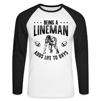 Football Lineman Leben Spieler Sport - Unisex Baseballshirt langarm - Weiß/Schwarz - Vorne - Nik (191cm)