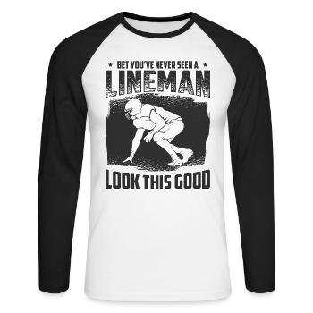 Football Lineman Leben Lustig Gutaussehend - Unisex Baseballshirt langarm - Weiß/Schwarz - Vorne - Nik (191cm)