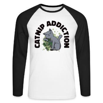 Dépendance à l’herbe à chat Propriétaire de chat Animal de compagnie - T-shirt baseball manches longues Homme - blanc/noir - Devant - Nik (191cm)