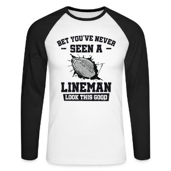 Football Lineman Leben Lustig Gutaussehend - Unisex Baseballshirt langarm - Weiß/Schwarz - Vorne - Nik (191cm)