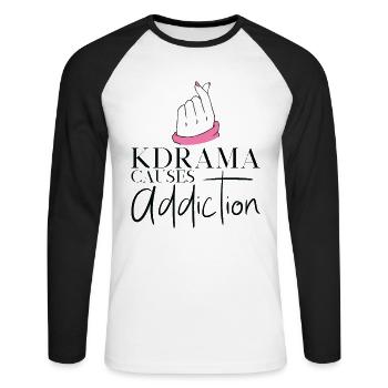 Kdrama Addiction Binge Watching Korean Drama - Unisex Long Sleeve Baseball T-Shirt - white/black - Front - Nik (191cm)