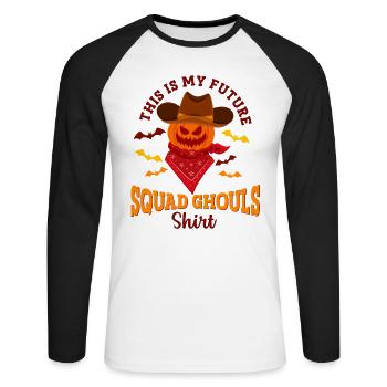 Cowboy Halloween Future Squad Ghouls Skeleton - Unisex Long Sleeve Baseball T-Shirt - white/black - Front - Nik (191cm)