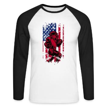 American Football Flag Patriotic Sports Football - Unisex Long Sleeve Baseball T-Shirt - white/black - Front - Nik (191cm)