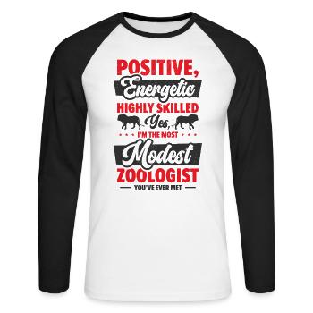 Zoologe Zootierhaltung Wildtiere Bescheidener - Unisex Baseballshirt langarm - Weiß/Schwarz - Vorne - Nik (191cm)