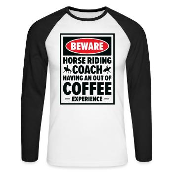 Instructeur d’équitation Amateurs de café - T-shirt baseball manches longues Homme - blanc/noir - Devant - Nik (191cm)