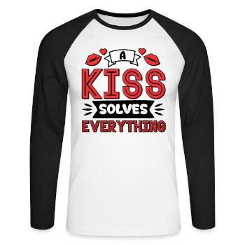 Problème Kissing Solution Relation Partenaire Baiser - T-shirt baseball manches longues Homme - blanc/noir - Devant - Nik (191cm)