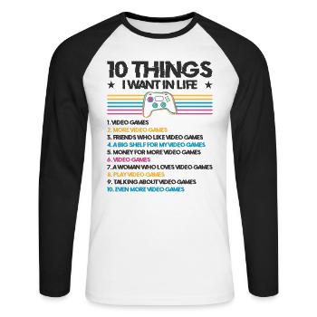 Gaming Gamer Playing Video Game Computer - Unisex Long Sleeve Baseball T-Shirt - white/black - Front - Nik (191cm)