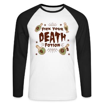 Aqua Tofana Skull Potion Mystery Fan Poison Bottle - Unisex Long Sleeve Baseball T-Shirt - white/black - Front - Nik (191cm)
