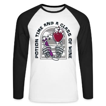 Aqua Tofana Weintrinken Mordgeheimnis - Unisex Baseballshirt langarm - Weiß/Schwarz - Vorne - Nik (191cm)