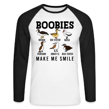Funny Booby Seabirds Collection - Unisex Long Sleeve Baseball T-Shirt - white/black - Front - Nik (191cm)