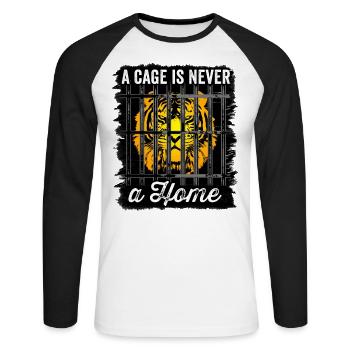 Une cage n’est jamais une maison anti-manifestation - T-shirt baseball manches longues Homme - blanc/noir - Devant - Nik (191cm)