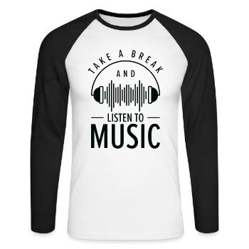 Sérénité Music Lover Pause Détente - T-shirt baseball manches longues Homme - blanc/noir - Devant - Nik (191cm)