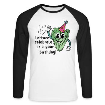 Vegan Lettuce Birthday Greeting Natal Day - Unisex Long Sleeve Baseball T-Shirt - white/black - Front - Nik (191cm)