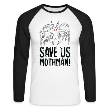 Halloween Mothman Mythical Line Art Beast Monster - T-shirt baseball manches longues Homme - blanc/noir - Devant - Nik (191cm)