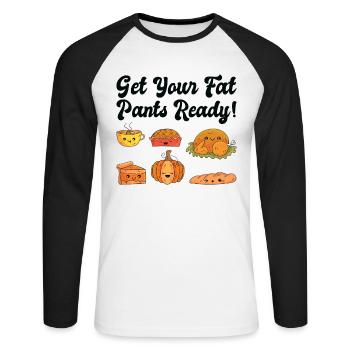 Thanksgiving Party Fall Season Pumpkin Pies Turkey - Unisex Long Sleeve Baseball T-Shirt - white/black - Front - Nik (191cm)
