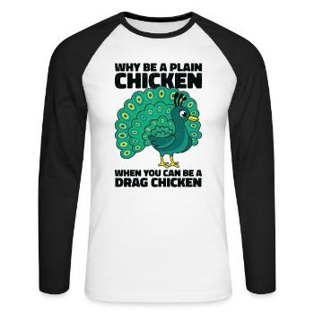 Peacock Positivity Drag Peacock Fan - T-shirt baseball manches longues Homme - blanc/noir - Devant - Nik (191cm)