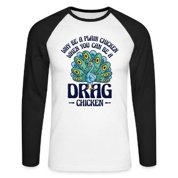 Peacock Positivity Drag Peacock Fan - T-shirt baseball manches longues Homme - blanc/noir - Devant - Nik (191cm)