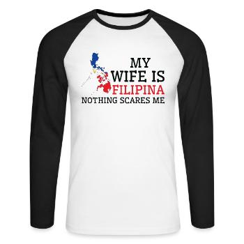 Rien ne me fait peur femme philippine - T-shirt baseball manches longues Homme - blanc/noir - Devant - Nik (191cm)
