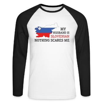 Nichts macht mir Angst Slowenischer Ehemann - Unisex Baseballshirt langarm - Weiß/Schwarz - Vorne - Nik (191cm)
