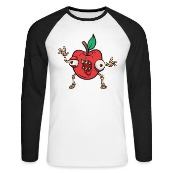 Halloween Apple Zombie Food Fruit Monster Spooky - Unisex Long Sleeve Baseball T-Shirt - white/black - Front - Nik (191cm)