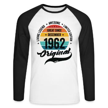 Rétro 60 ans Décembre 1962 Anniversaire Millésime - T-shirt baseball manches longues Homme - blanc/noir - Devant - Nik (191cm)