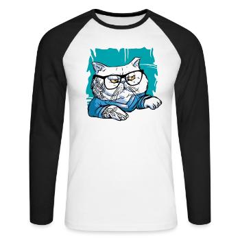 Lunettes élégantes Nerd Persian Cat Beanie - T-shirt baseball manches longues Homme - blanc/noir - Devant - Nik (191cm)