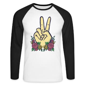 Peace Hand Sign Floral Positive Peace Lover - Unisex Long Sleeve Baseball T-Shirt - white/black - Front - Nik (191cm)