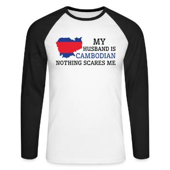 Rien ne me fait peur mari cambodgien - T-shirt baseball manches longues Homme - blanc/noir - Devant - Nik (191cm)