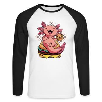 Axolotl Pet Cute Eating Burger and Drinks - Unisex Long Sleeve Baseball T-Shirt - white/black - Front - Nik (191cm)