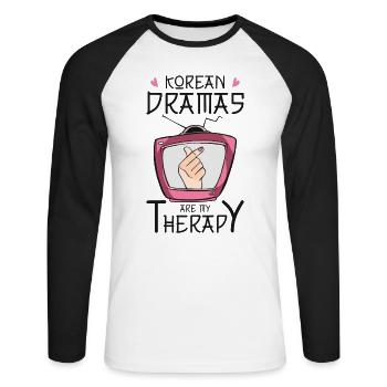 Kdrama Binge Watching Korean Drama Therapy Kpop - Unisex Long Sleeve Baseball T-Shirt - white/black - Front - Nik (191cm)