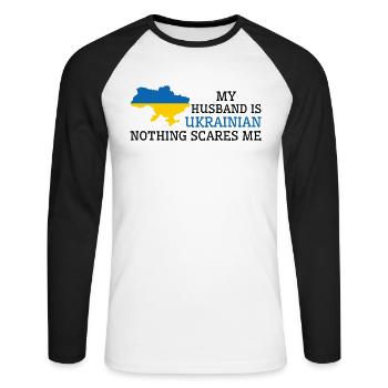 Nothing Scares Me Ukrainian Husband Ukraine - Unisex Long Sleeve Baseball T-Shirt - white/black - Front - Nik (191cm)