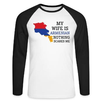 Nichts macht mir Angst Armenische Frau Armenien - Unisex Baseballshirt langarm - Weiß/Schwarz - Vorne - Nik (191cm)