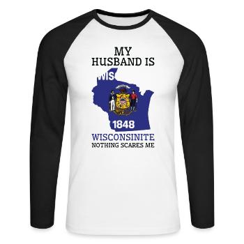 Rien ne me fait peur Wisconsinite Mari - T-shirt baseball manches longues Homme - blanc/noir - Devant - Nik (191cm)