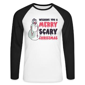 Frohe schaurige Weihnachten Halloween - Unisex Baseballshirt langarm - Weiß/Schwarz - Vorne - Nik (191cm)