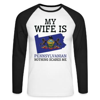Rien ne me fait peur Pennsylvanian Wife - T-shirt baseball manches longues Homme - blanc/noir - Devant - Nik (191cm)