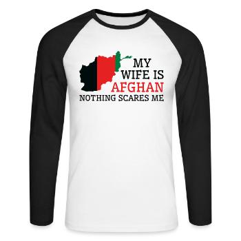 Rien ne me fait peur femme afghane - T-shirt baseball manches longues Homme - blanc/noir - Devant - Nik (191cm)