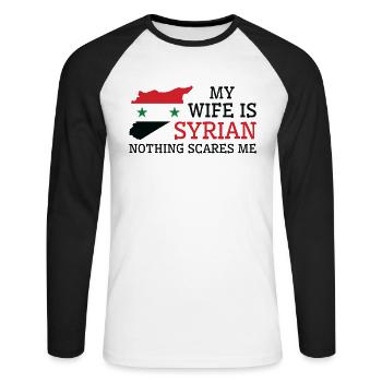 Nothing Scares Me Syrian Wife Syria - Unisex Long Sleeve Baseball T-Shirt - white/black - Front - Nik (191cm)