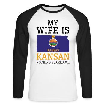Nothing Scares Me Kansan Wife Kansas - Unisex Long Sleeve Baseball T-Shirt - white/black - Front - Nik (191cm)