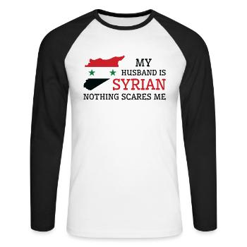 Nothing Scares Me Syrian Husband Syria - Unisex Long Sleeve Baseball T-Shirt - white/black - Front - Nik (191cm)