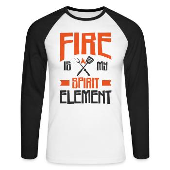 Kochen Grillen Feuergeist Element Koch und Griller - Unisex Baseballshirt langarm - Weiß/Schwarz - Vorne - Nik (191cm)