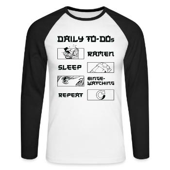 Movie Fan Daily Binge Watcher Ramen Lover - Unisex Long Sleeve Baseball T-Shirt - white/black - Front - Nik (191cm)
