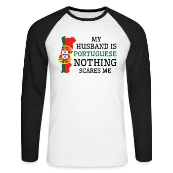 Rien ne me fait peur, mari portugais - T-shirt baseball manches longues Homme - blanc/noir - Devant - Nik (191cm)