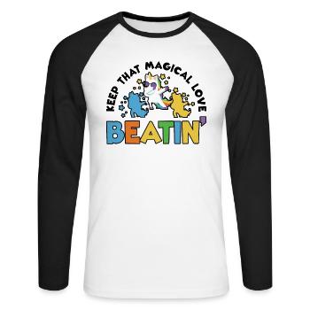 Rainbow Animal Singing Playing Unicorn Lover - Unisex Long Sleeve Baseball T-Shirt - white/black - Front - Nik (191cm)