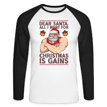Dear Santa Christmas Gym Training Holiday Workout - Unisex Long Sleeve Baseball T-Shirt - white/black - Front - Nik (191cm)