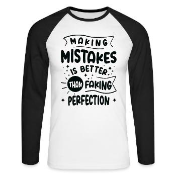 Mistakes Wisdom Quotes Imperfection Life Quotes - Unisex Long Sleeve Baseball T-Shirt - white/black - Front - Nik (191cm)