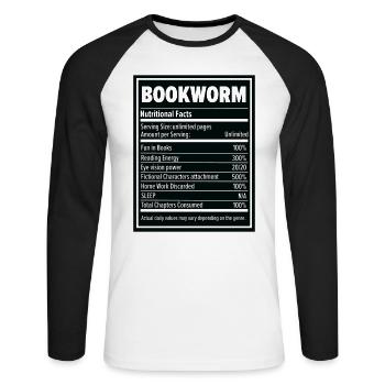 Book Lover Bookworm Nutritional Values Reader - Unisex Long Sleeve Baseball T-Shirt - white/black - Front - Nik (191cm)