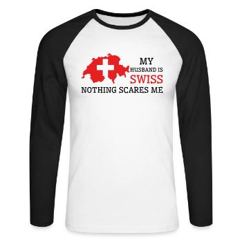 Nichts macht mir Angst Schweizer Ehemann Schweiz - Unisex Baseballshirt langarm - Weiß/Schwarz - Vorne - Nik (191cm)