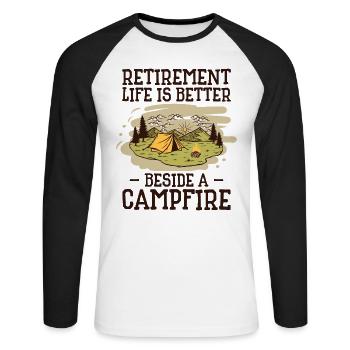 Retirement Life Camping Outdoors Traveling Camper - Unisex Long Sleeve Baseball T-Shirt - white/black - Front - Nik (191cm)