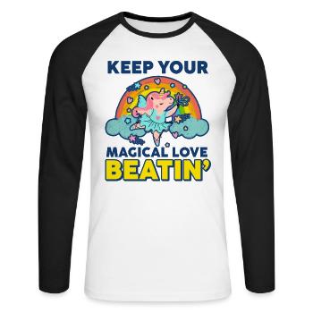 Rainbow Animal Singing Playing Unicorn Lover - Unisex Long Sleeve Baseball T-Shirt - white/black - Front - Nik (191cm)